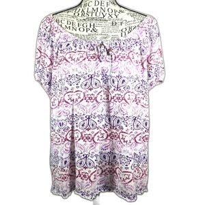 Pastel peasant cotton top wench milkmaid tie front beads paisley pattern fairy L